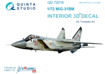 Quinta Studio 1/72 MiG-31BM 3D Interior decal #72002 (Trumpeter)